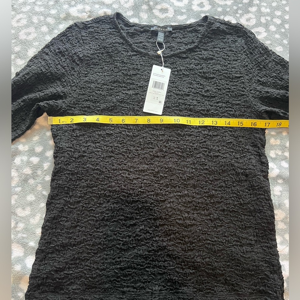 Eileen Fisher NWT Black Bubble Jacquard Crew Neck Top Medium - Picture 8 of 8